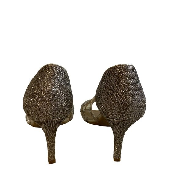 Bandolino silver/gold rhinestone strap heal women’s size 6.5, 3 inch heal - Picture 4 of 11